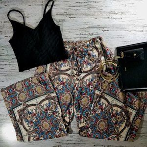 Angie High Waist Tribal Palazzo Pants | Cream | M